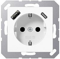 Розетка с заземлением +2хUSB тип A+C без рамки Jung EcoProfi 1-м. белый картинка